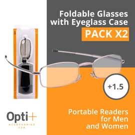 OPTI+ | Foldable Glasses 2 Pack | Light Gray +2.5 | with Eyeglass Case - Portable Readers For Men, Readers For Women | Ar Glasses - Unbreakable Evolved Folding Reading Glasses | Reading Glasses