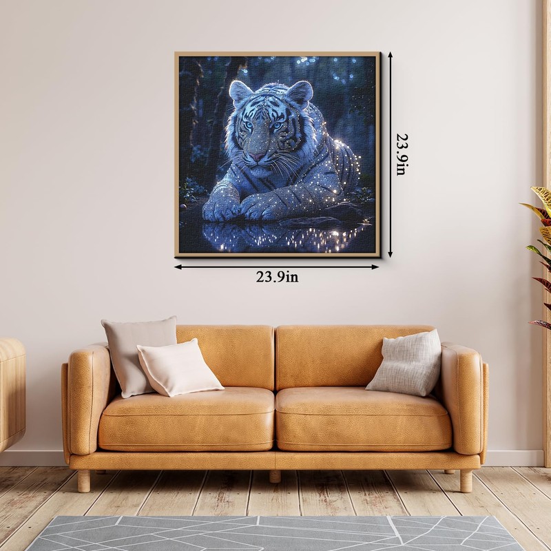 White Tiger Puzzles for Adults 1000 Pieces, Glowing Blue Forest