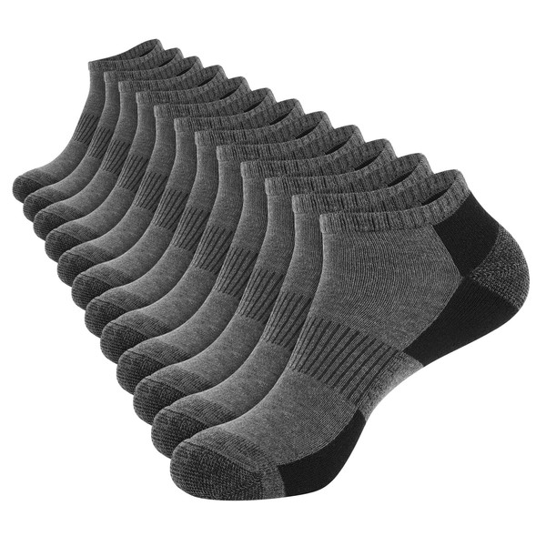 COOPLUS 12 Pack Mens Cushioned Ankle Socks, Low Cut Breathable