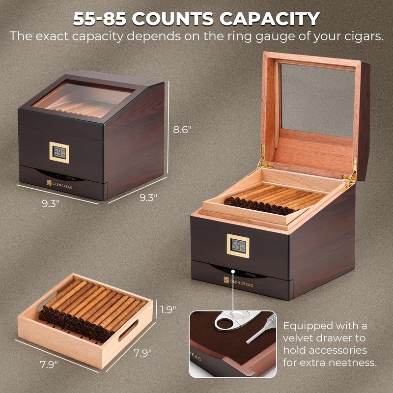 GLENCREAG FT-2042 Cigar Humidor Box for up to 85 Cigars