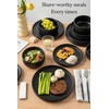 FOBENTA Modern Plates and Bowls Set for 6,18 Piece Black