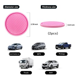 Ohleats 2PCS Car Cup Holder Coaster, Honeycomb Waterproof Embedded in Ornaments Coaster, 2.75'' PVC Car Anti Slip Cup Holder Insert Coaster, Universal Car Accessories for Most Cars (Pink, 2 PCS)