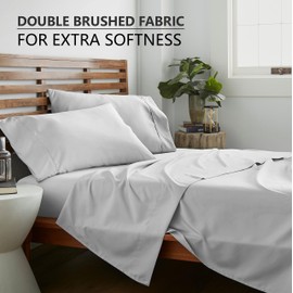 American Home Collection Cal King Size 4 Piece Sheet Set - Extra Soft Microfiber, Breathable, Wrinkle and Fade Resistant Luxury Bedding - Deep Pockets - Easy Fit - Grey Oeko-Tex Sheets