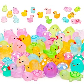 PonFxp 110 Pcs Glow Resin Animals, Mini Figures Mixed,Luminous Miniature Resin Animals, Glow in the Dark Duck Frog Tortoise Tiny Toy for Gift Fairy Landscape Garden Decoration