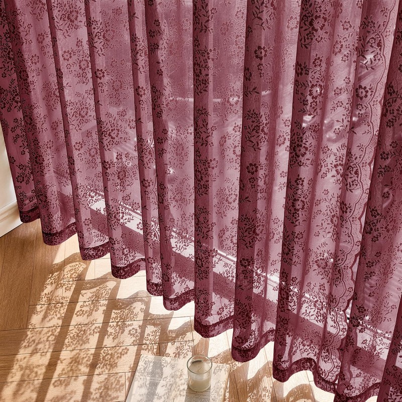 2 Panels Christmas Vintage Lace Curtains 52 x 63 Inch