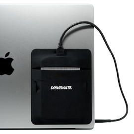 DriveMate - External Hard Drive Case - SSD Holder for Laptop - Portable Hard Drive Holder - Fits Most Drives, Airpods, Airtag, Cords, Sunglasses, Smartphones - Reusable Adhesive Pocket Pouch - Black