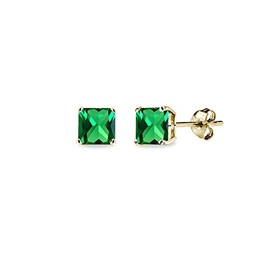 Emerald Earrings Gold Flash over Sterling Silver Simulated Gemstone 5mm Square Studs Earring for Women