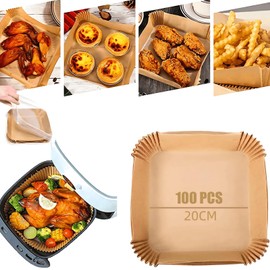 SUBEEN Hot Air Fryer Baking Paper, Pack of 100 Baking Paper for 16 cm Hot Air Fryer, Hot Air Fryer, Baking Paper for 3-5 L Hot Air Fryer (16 x 4.5 cm Square)