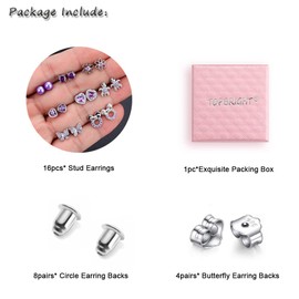 TOPBRIGHT 8 Pairs Hypoallergenic Earrings 925 Sterling Silver Stud Earrings Purple Heart CZ Tiny Butterfly For Kids, Toddlers, Little Girls, Teens, Women