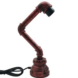 LEDSone Vintage Industrial Steampunk Table Lamp Rustic Red Water Pipe Bedside Desk Lamp for Bedroom, Study Room[Energy Class A++] (Table Lamp with Cone Shade)