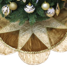 Valery Madelyn Christmas Tree Skirt for Tree Decorations, 60 inch Luxury Sparking Gold Large Xmas Tree Skirt with Starshaped Sequins Pattern & Ruffle Trim for Merry Christmas Party Christmas Decor