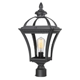 Emliviar 22 Inch Outdoor Post Light, Farmhouse Vintage Outside Pole Light for Yard, Aluminum with Seeded Glass, Black Finish, XE266P BK