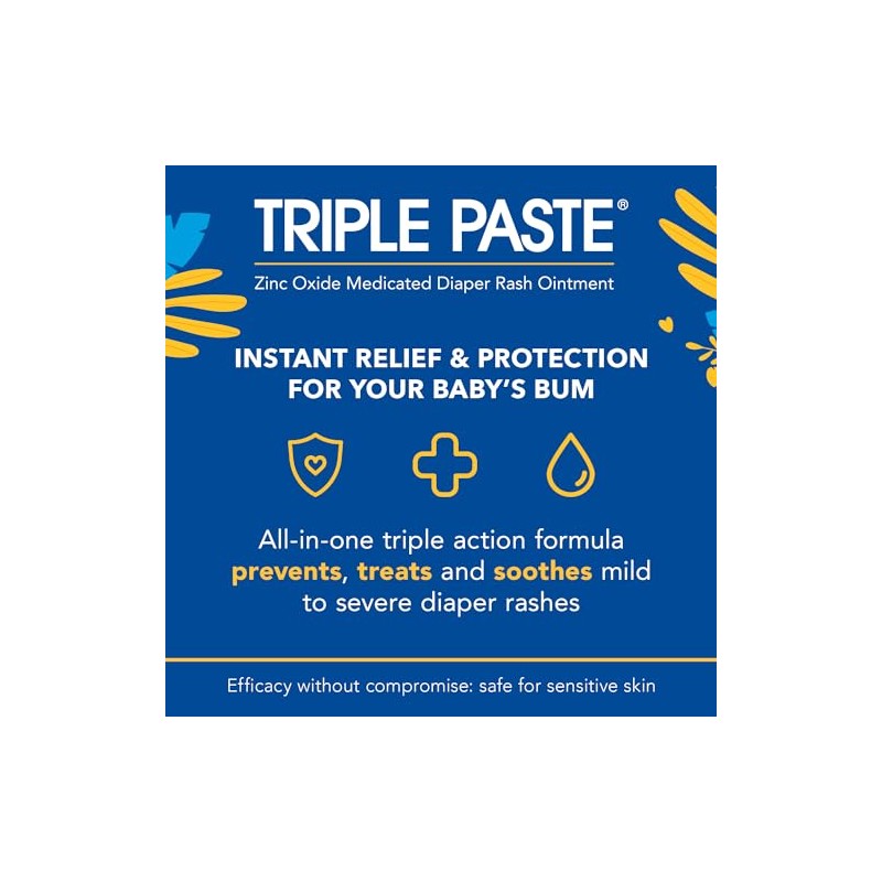 Triple Paste Diaper Rash Cream, Zinc Oxide Baby Ointment, 8