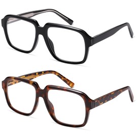 AMOMOMA Oversized Square Reading Glasses for Women,Men Blue Light Blocking Computer Readers Spring hinge AM6185C1+C2 1.0