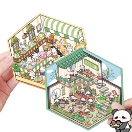 8PCS New Creative Sticker Scenes with Tweezers, 3D Isometric Room Stickers, Christmas Cute Cartoon DIY House Stickers, Cute Korean Scene Stickers for Adults and Valentine's Day Gift