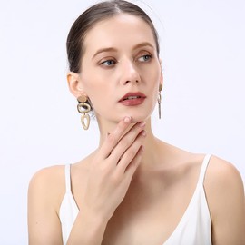 Matte Gold Dangle Earrings for Women Long Geometric Statement Earrings for Women