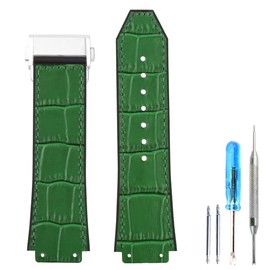FACLE Men's leather watch band accessories 19mm*25mm*22mm Replacement Fit for hublot big bang Outdoor sports rubber watch strap Wristband bracelet buckle (19mm*25mm*22mm, Green silver buckle)