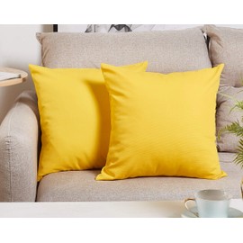 TangDepot Handmade Decorative Solid 100% Cotton Canvas Throw Pillow Covers/Pillow Shams, (14"x14", Yellow)
