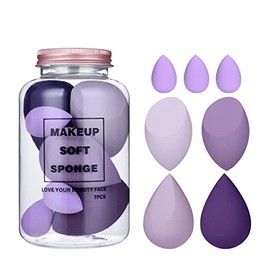 COSLUXE Makeup Sponge Set Beauty Blender with Egg Case, Soft Sponge For Liquid Foundation, Creams, and Powders?Latex Free Wet and Dry Makeup (Purple Series, 4 Big + 3 Mini -7 Pcs set)