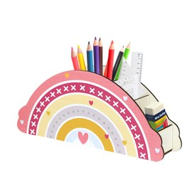 QINGYIWL Desk Organiser, Rainbow Pen Holder, Children with 5 Compartments, Desk Office Organiser, Wooden Pens Organiser, Pen Holder, Pen Holder for Home, Office, Desktop, Children's Pen Box