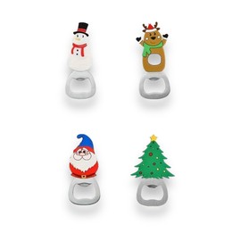 Christmas Magnetic Bottle Openers, One Pack - Random Design Sent, Santa, Reindeer, Tree, Snowman Designs
