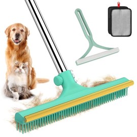 Carpet Rake for Pet Hair Removal - 60" Adjustable Long Handle Carpet Rake, 3 in 1 Reusable Pet Hair Removal Tool Kit, Cat Dog Fur Rakes Scraper Carpet Broom for Carpets, Rugs, Mats