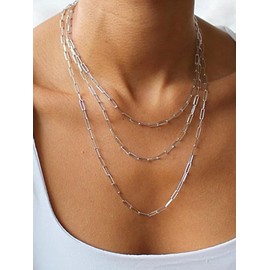 FOCALOOK Women's Necklace Stainless Steel Gold Plated Trombone Chain 3mm - Length 35cm/40cm/45cm/50cm/55cm/60cm (Without Gemstones), No gemstones