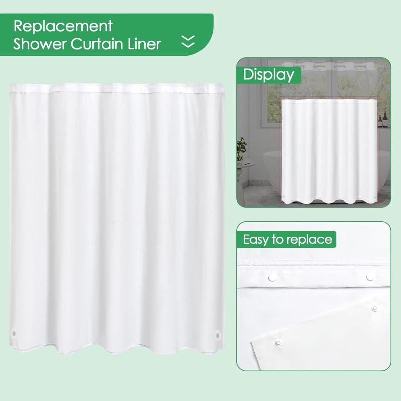 Gibelle White Snap in Shower Curtain Liner, Compatible with No