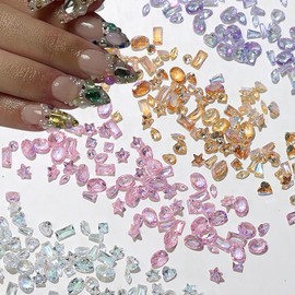 ROFIBUT Colorful Zircon Mini Nail Rhinestones 3D Clear Crystal Gem Stone for Nails Design Mixed Size Crystal Flatback Nail Gems Shiny Zircon Diamonds Nail Art Supplies for Manicure Decor 100Pcs