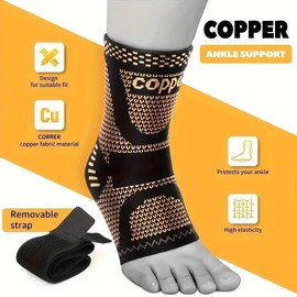 Copper Ankle Brace Adjustable Compression Sleeve (Pair)-Ankle Support Heel Brace for Achilles Tendonitis, Plantar Fasciitis-Eases Swelling and Sprained Ankle - Size: L