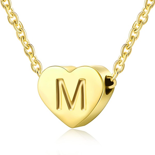 SKQIR Initial Heart Necklace with Letter M，14k gold filled Tiny