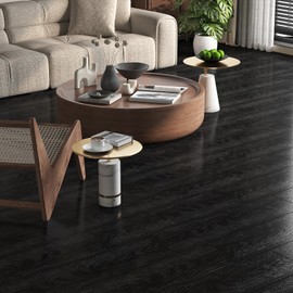 Livelynine 18-Pack 6x36" Black Wood Peel and Stick Floor Tile Bathroom Floor Tiles Waterproof Stick on Vinyl Flooring Basement Flooring over Concrete Garage Laminate Flooring Sticky Tiles for Floor