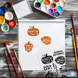 GLOBLELAND Autumn Text Clear Stamps Maple Leaves Pumpkin Silicone Clear Stamp Seals Autumn Blessings Transparent Stamps for DIY Scrapbooking Cards Making Photo Album Journal