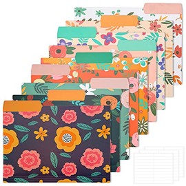 EOOUT - Carpetas decorativas para archivos, tamaño carta, 1/3 de corte, carpetas de plástico para documentos con patrones florales coloridos y etiquet