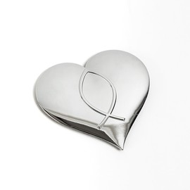 Chrome Metal Christian Jesus Fish and Heart Car/Auto/Truck 3D Emblem Badge Decal - Universal Fit (Silver)