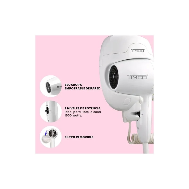 Secadora De Cabello Timco® Hotelera Para Pared Empotrable Ideal Para