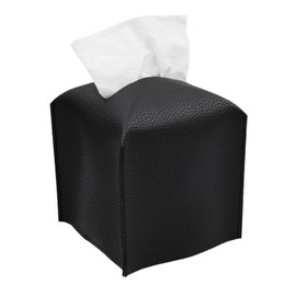 PU Leather Tissue Box Cover Square Decorative Tissue Box Holder Modern Tissue Case Paper Organizer Dispenser for Bathroom Vanity Night Stand Desk Car 5X5X5 Inches, Black