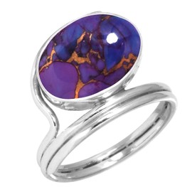 Jeweloporium 925 Sterling Silver Ring for Women Copper Purple Turquoise Stone Boho Silver Ring Size S Mothers' Day Gift Statement Jewelry