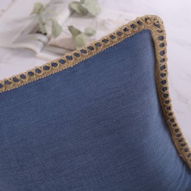 Phantoscope Farmhouse Decorative Throw Pillow Cover Burlap Linen Trimmed Tailored Edges Outdoor Pillow Navy Blue 18 x 18 Inches, 45 x 45 cm