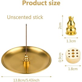 Incense Burner 3 in 1 Stick Incense Burner Removable Brass Incense Holder for Meditation Yoga Room Home Decor (Golden)