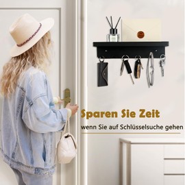 Echehi Key Rack with 6 Hooks, 2 Ways to Install Decorative Key and Letter Holder, Key Cabinet for Entryway, Hallway, Office, Black