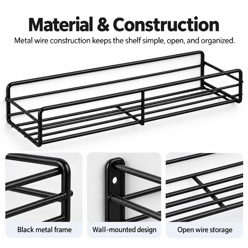 Metal Shower Shelf for Bathroom Storage – Wall-Mounted Single-Tier Organizer