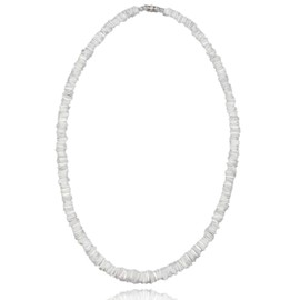 Native Treasure 24" Mens and Womens Tropical Summer Beach Surfer Necklace From the Philippines, White Ark Shells