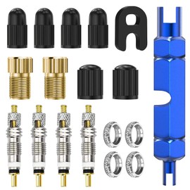 Flintronic 18 Pieces Presta Valve Core Set, Bicycle Valve Adapter Set, Bicycle Valve Insert, Valve Bolt/Valve Key/Valve Protection Caps, for Bikes and Mountain Bikes