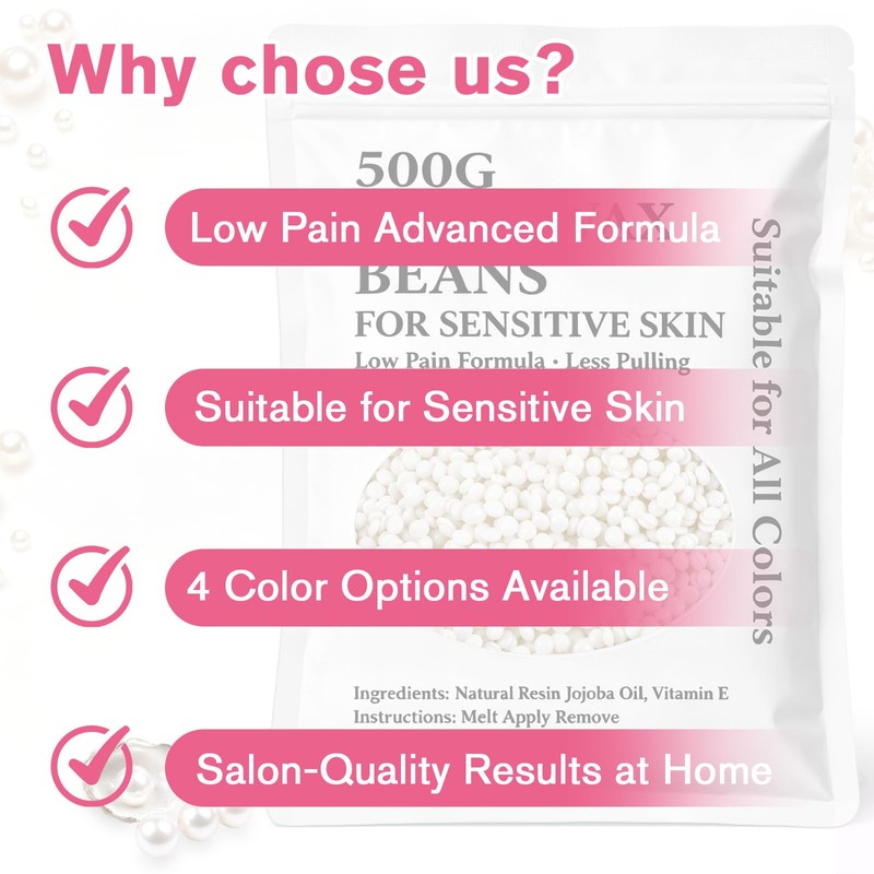 Leaflai 500g Professional Hard Wax Beads for Hair Removal,White