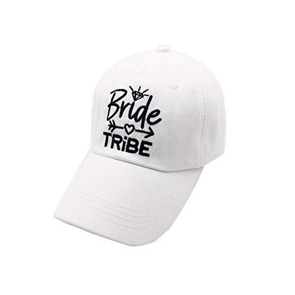 LOKIDVE Bride Tribe Hat Embroidered Washed Cotton Baseball Cap for Wedding Party White