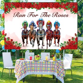 LOONELO Kentucky Derby Backdrop Banner Red Rose Garden Run for The Roses Photography Background 70.8×43.3inch, Churchill Downs Horse Racing Racetrack Banner for Stadium Wall Party Decorations