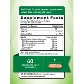 Krill Oil 2000mg Softgels | 60 Count | Omega-3 Supplement with EPA & DHA | Non-GMO & Gluten Free | by Nature's Truth