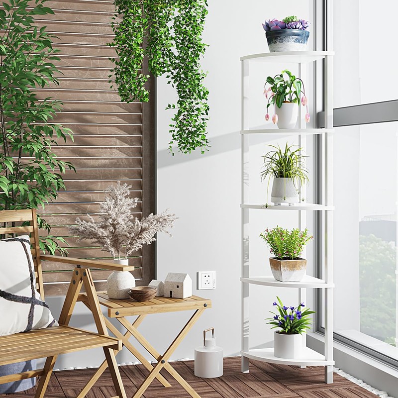 VIMBER Corner Shelf, 5-Tier Corner Bookshelf, Industrial Corner Ladder Shelf,