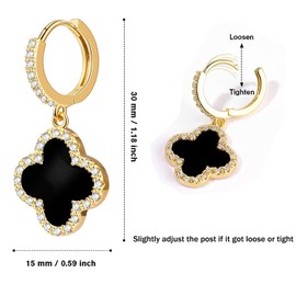 YQkangzhu Gold Clover Dangle Earrings for Women, 14K Gold Plated Small Huggie Hoop Drop Dangle Earrings, Stylish Four-leaf Clover Earrings, Good Luck Charms Sparkling Earrings for Girls Jewelry Gifts (Black)